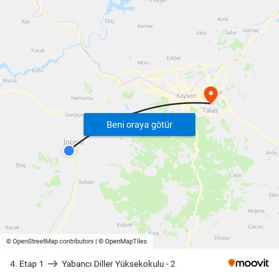 4. Etap 1 to Yabancı Diller Yüksekokulu - 2 map