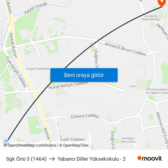 Sgk Önü 3 (1464) to Yabancı Diller Yüksekokulu - 2 map