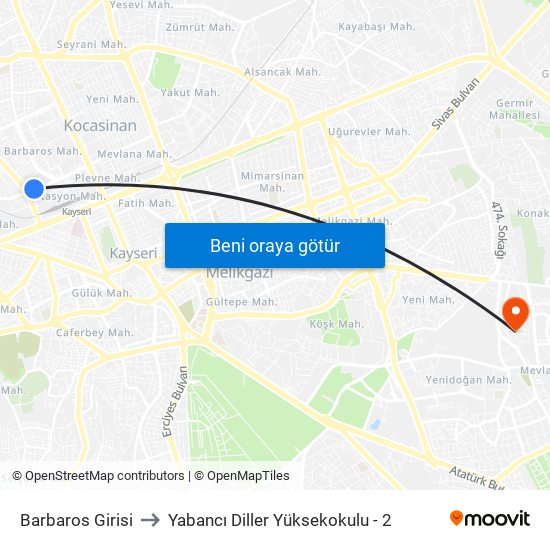 Barbaros Girisi to Yabancı Diller Yüksekokulu - 2 map