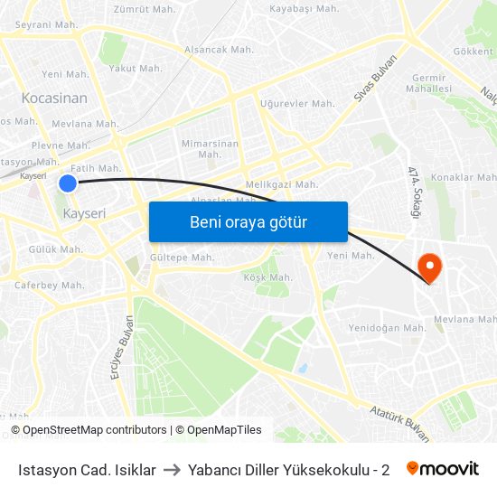 Istasyon Cad. Isiklar to Yabancı Diller Yüksekokulu - 2 map