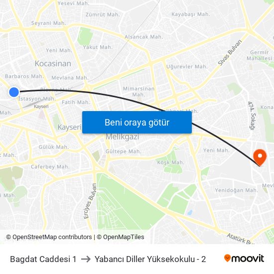 Bagdat Caddesi 1 to Yabancı Diller Yüksekokulu - 2 map