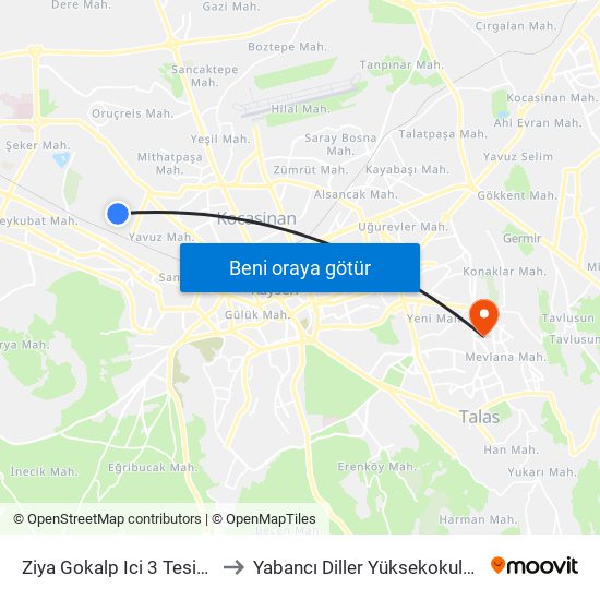 Ziya Gokalp Ici 3 Tesisler to Yabancı Diller Yüksekokulu - 2 map