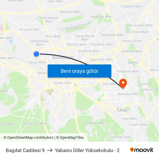 Bagdat Caddesi 9 to Yabancı Diller Yüksekokulu - 2 map