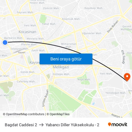 Bagdat Caddesi 2 to Yabancı Diller Yüksekokulu - 2 map