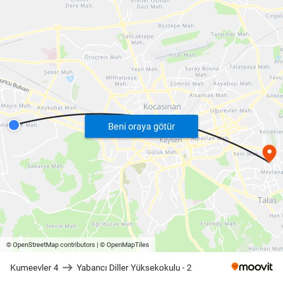 Kumeevler 4 to Yabancı Diller Yüksekokulu - 2 map