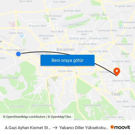 A.Gazi Ayhan Kismet St.Onu to Yabancı Diller Yüksekokulu - 2 map