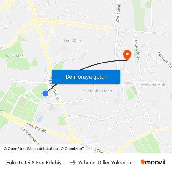 Fakulte Ici 8 Fen Edebiyat Fak. to Yabancı Diller Yüksekokulu - 2 map