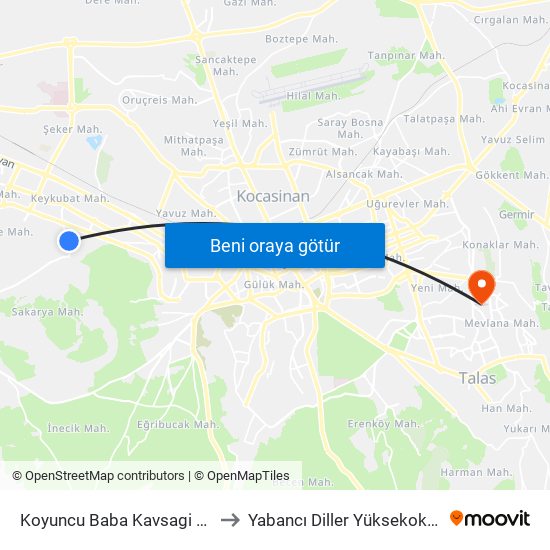 Koyuncu Baba Kavsagi Belsin to Yabancı Diller Yüksekokulu - 2 map