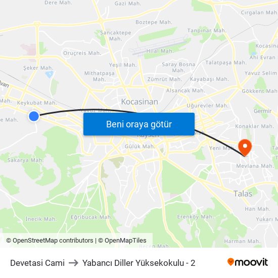 Devetasi Cami to Yabancı Diller Yüksekokulu - 2 map