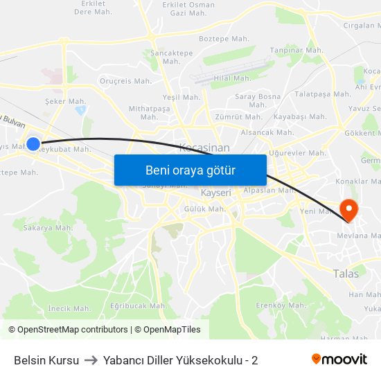 Belsin Kursu to Yabancı Diller Yüksekokulu - 2 map