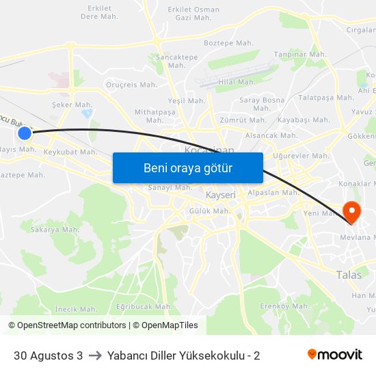 30 Agustos 3 to Yabancı Diller Yüksekokulu - 2 map