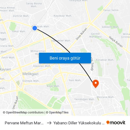 Pervane Meftun Market to Yabancı Diller Yüksekokulu - 2 map