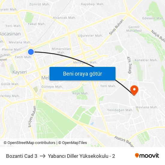 Bozanti Cad 3 to Yabancı Diller Yüksekokulu - 2 map