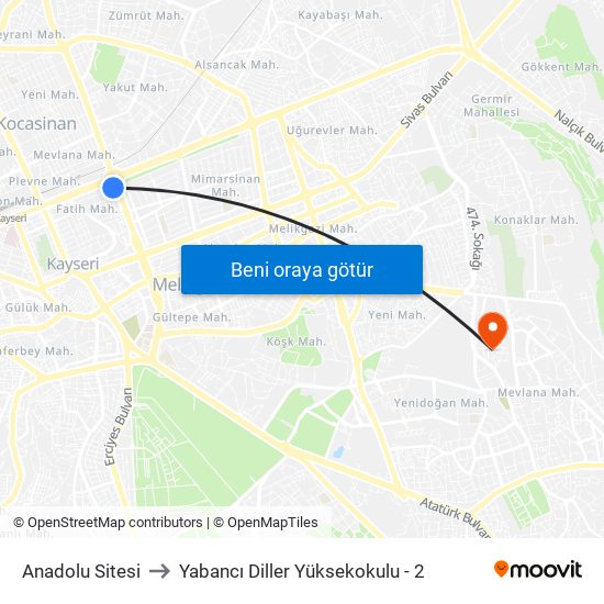 Anadolu Sitesi to Yabancı Diller Yüksekokulu - 2 map