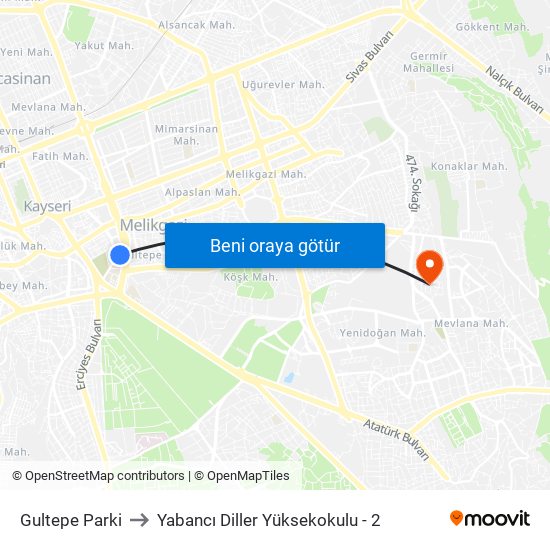 Gultepe Parki to Yabancı Diller Yüksekokulu - 2 map