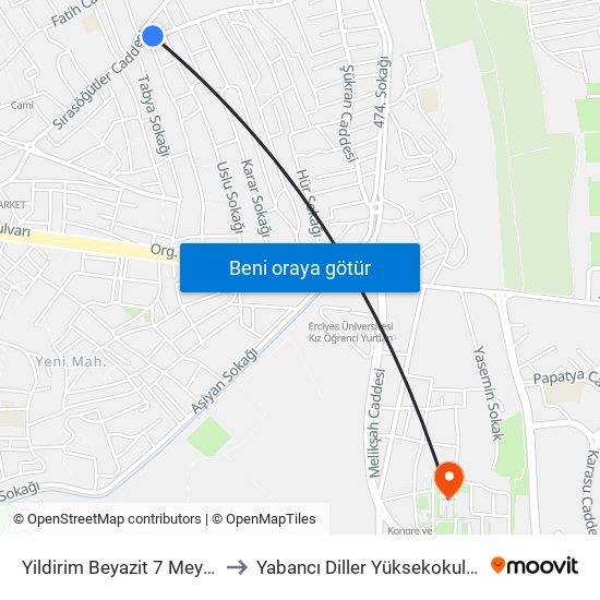 Yildirim Beyazit 7 Meydan to Yabancı Diller Yüksekokulu - 2 map