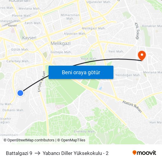 Battalgazi 9 to Yabancı Diller Yüksekokulu - 2 map