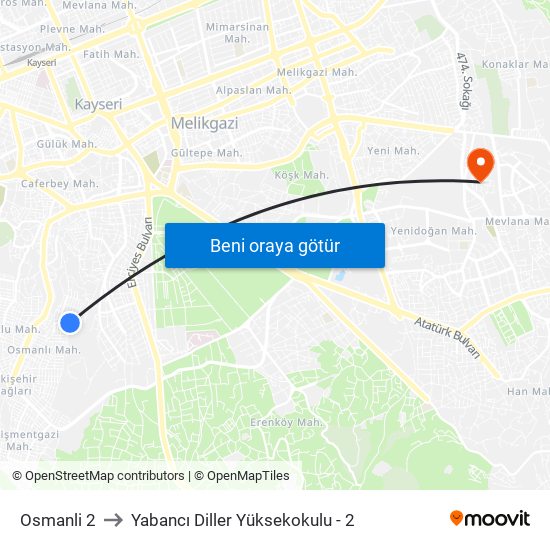 Osmanli 2 to Yabancı Diller Yüksekokulu - 2 map