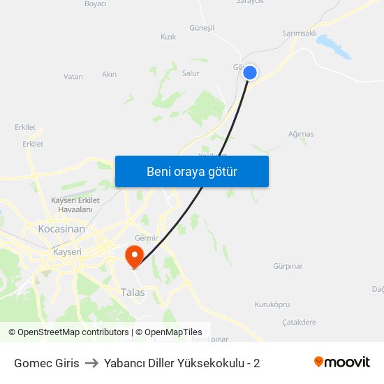 Gomec Giris to Yabancı Diller Yüksekokulu - 2 map