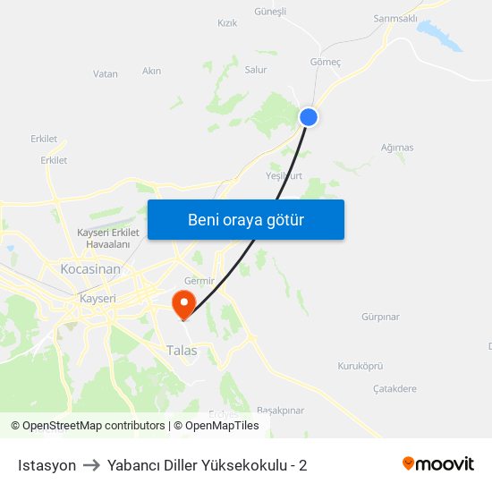 Istasyon to Yabancı Diller Yüksekokulu - 2 map