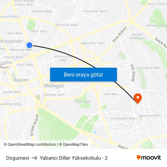 Dogumevi to Yabancı Diller Yüksekokulu - 2 map