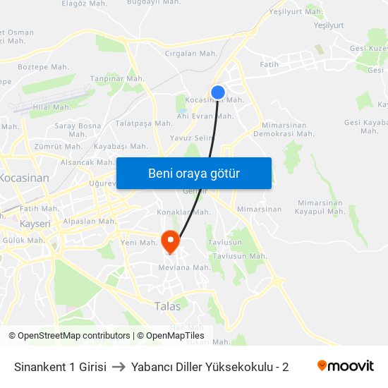 Sinankent 1 Girisi to Yabancı Diller Yüksekokulu - 2 map