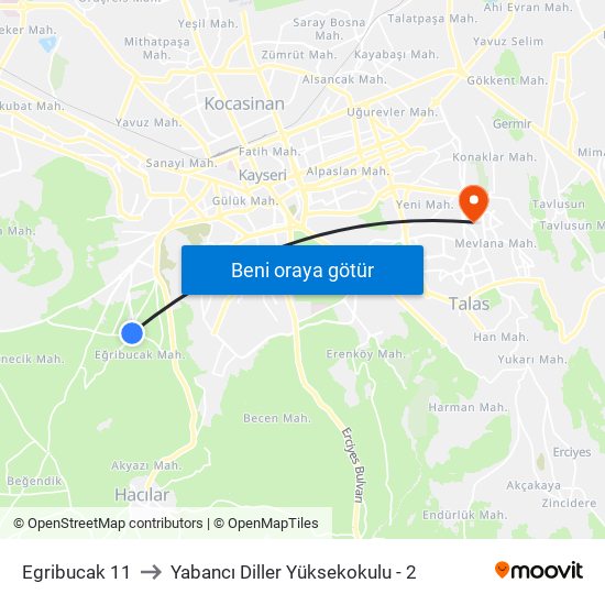 Egribucak 11 to Yabancı Diller Yüksekokulu - 2 map