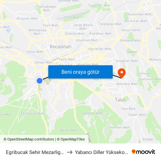 Egribucak Sehir Mezarligi 1 Kapi to Yabancı Diller Yüksekokulu - 2 map