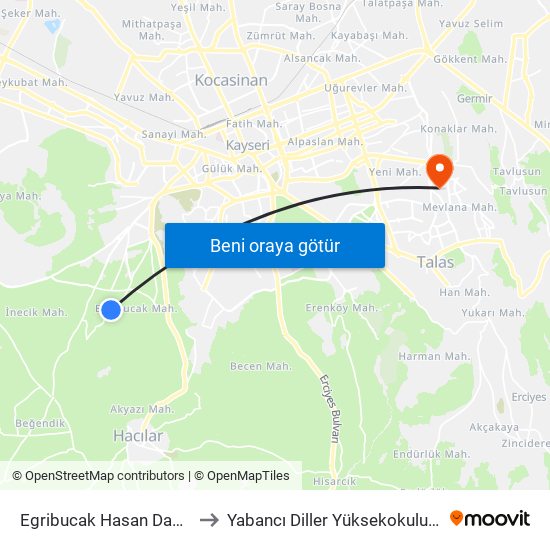 Egribucak Hasan Dagi 2 to Yabancı Diller Yüksekokulu - 2 map