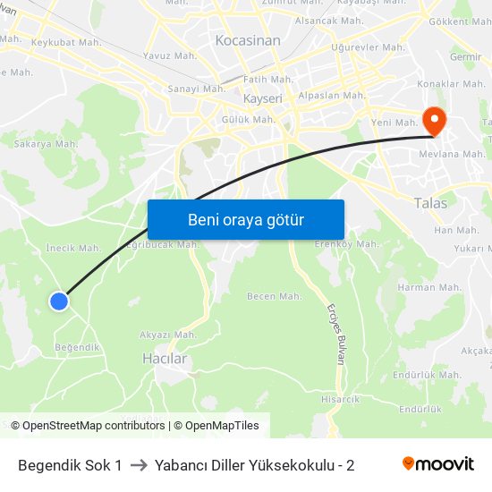 Begendik Sok 1 to Yabancı Diller Yüksekokulu - 2 map