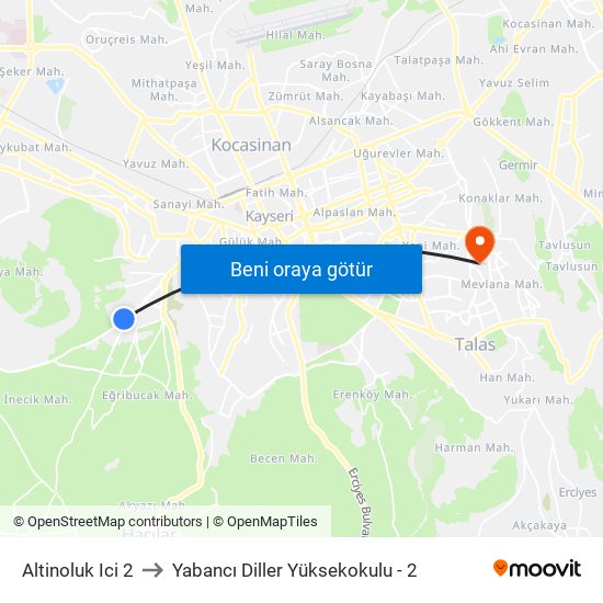 Altinoluk Ici 2 to Yabancı Diller Yüksekokulu - 2 map