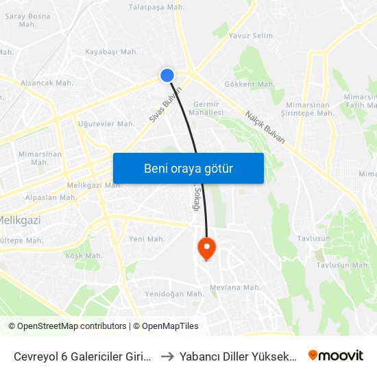 Cevreyol 6 Galericiler Girisi Karsisi to Yabancı Diller Yüksekokulu - 2 map