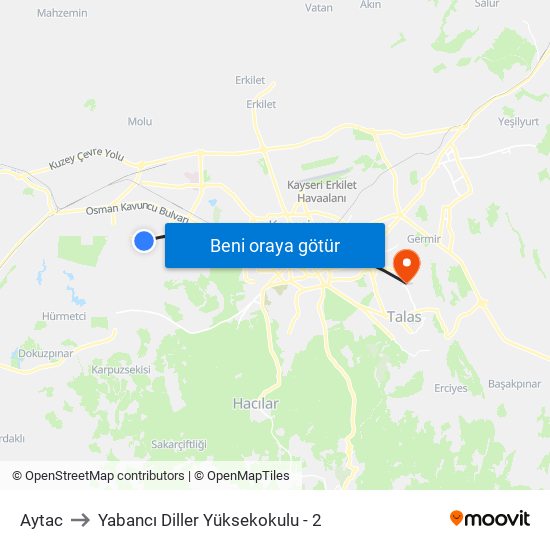 Aytac to Yabancı Diller Yüksekokulu - 2 map