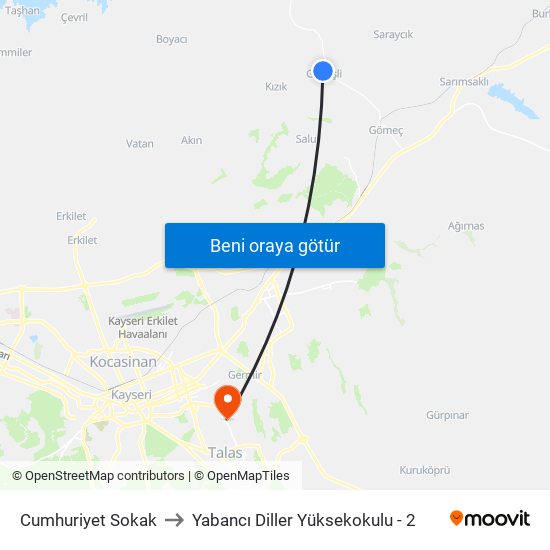 Cumhuriyet Sokak to Yabancı Diller Yüksekokulu - 2 map