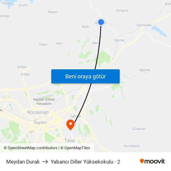 Meydan Durak to Yabancı Diller Yüksekokulu - 2 map