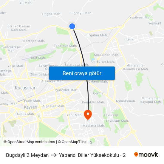 Bugdayli 2 Meydan to Yabancı Diller Yüksekokulu - 2 map