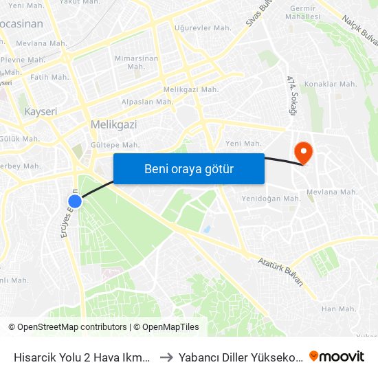 Hisarcik Yolu 2 Hava Ikmal 1.Kapi to Yabancı Diller Yüksekokulu - 2 map