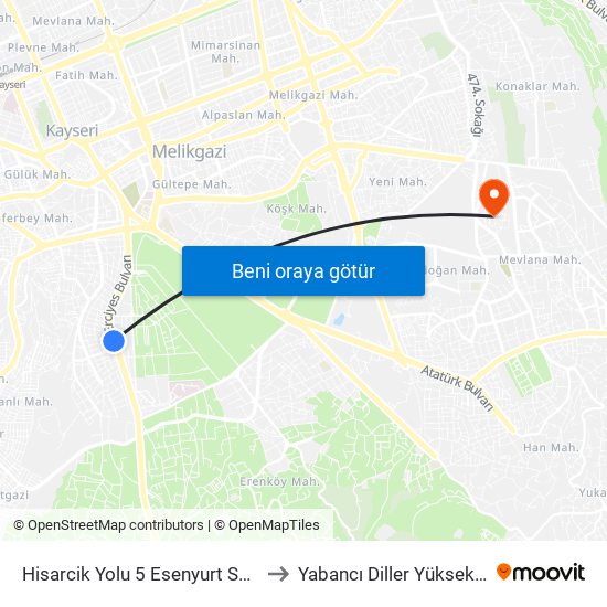 Hisarcik Yolu 5 Esenyurt Saglik Ocagi to Yabancı Diller Yüksekokulu - 2 map