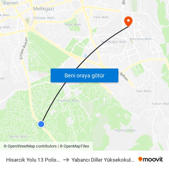 Hisarcik Yolu 13 Polis Evi to Yabancı Diller Yüksekokulu - 2 map