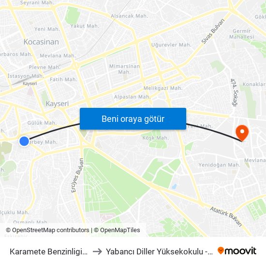 Karamete Benzinligi 2 to Yabancı Diller Yüksekokulu - 2 map