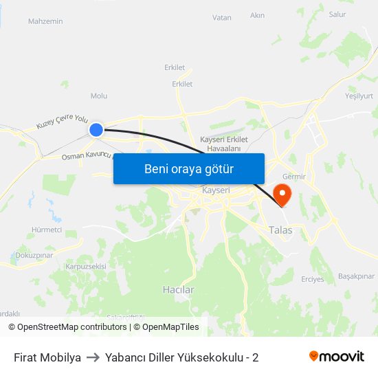 Firat Mobilya to Yabancı Diller Yüksekokulu - 2 map