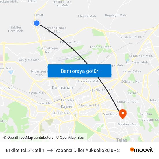 Erkilet Ici 5 Katli 1 to Yabancı Diller Yüksekokulu - 2 map