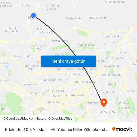 Erkilet Ici 100. Yil Mah. 3 to Yabancı Diller Yüksekokulu - 2 map