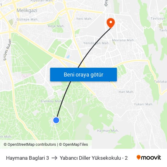 Haymana Baglari 3 to Yabancı Diller Yüksekokulu - 2 map