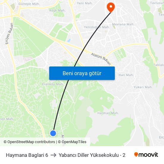 Haymana Baglari 6 to Yabancı Diller Yüksekokulu - 2 map