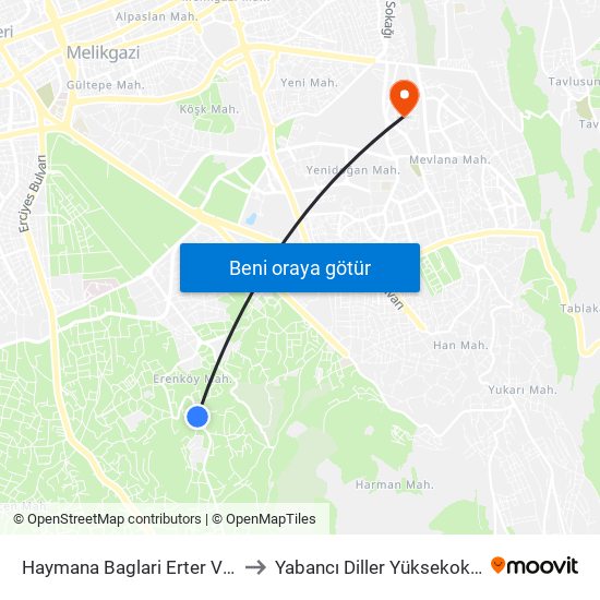 Haymana Baglari Erter Villallari to Yabancı Diller Yüksekokulu - 2 map