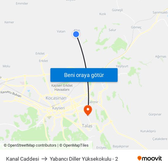 Kanal Caddesi to Yabancı Diller Yüksekokulu - 2 map