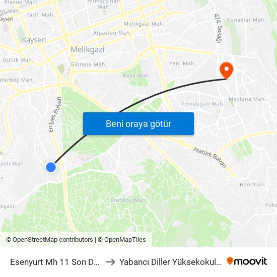 Esenyurt Mh 11 Son Durak to Yabancı Diller Yüksekokulu - 2 map