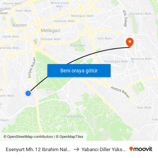 Esenyurt Mh. 12 Ibrahim Nalbantoglu Cami to Yabancı Diller Yüksekokulu - 2 map