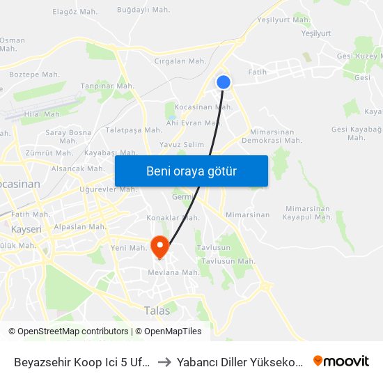 Beyazsehir Koop Ici 5 Ufuk Apt. to Yabancı Diller Yüksekokulu - 2 map